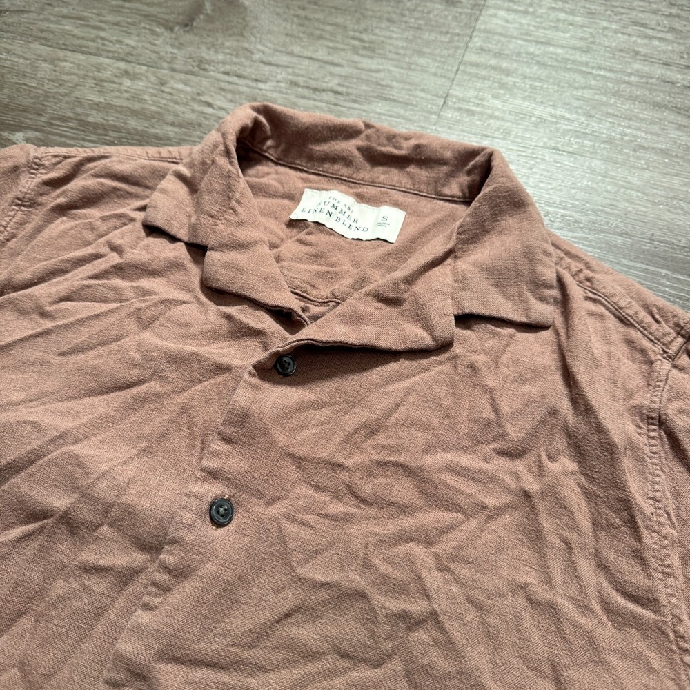 Abercrombie & Fitch Shirt Womens Small Brown Linen Blend Camp Summer Boho Casual - Picture 2 of 8